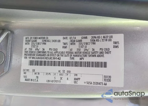 2014 Ford Escape Se z USA, uszkodzony, nr VIN 1FMCU0GXXEUE39142